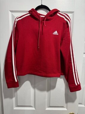 Adidas Red Pullover Hoodie with White Stripes